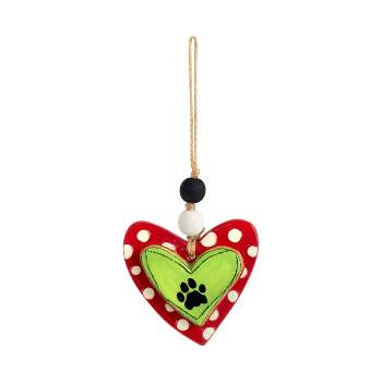 DEMDACO Paw Print Heart Ornament - Green & Red