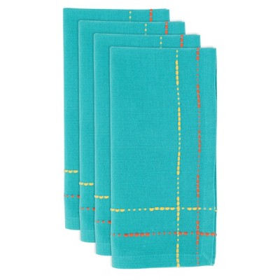 Turquoise Cotton Striped Square Napkin Set of 4