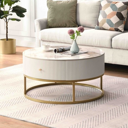 Lovmor 31.5 Inch Modern Round Coffee Table With Drawers Marble Table With Storage Coffee Table For Living Room Target