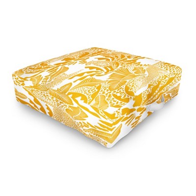 evamatise Surreal Jungle in Bright Yellow Outdoor Floor Cushion - Deny Designs