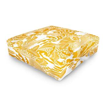 evamatise Surreal Jungle in Bright Yellow Outdoor Floor Cushion - Deny Designs