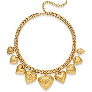 Gold Puffy Heart Pendant Necklace for Women, Beaded Chain Statement Jewelry XL22344A - 1 of 4