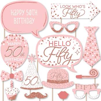 Big Dot of Happiness 50th Pink Rose Gold Birthday - Happy Birthday Party Photo Booth Props Kit - 20 Count