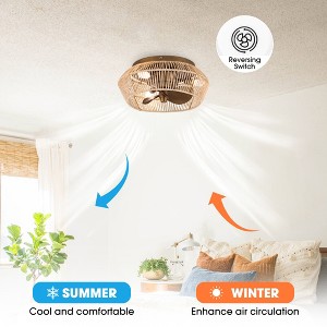 Parrot Uncle 13.5" Farmhouse Antique Brushed Gold Cage Flush Mount Ceiling Fan - 1 of 4
