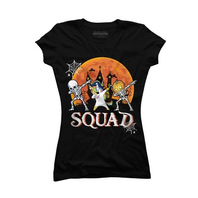 Junior's Design By Humans Halloween Squad Skeleton Unicorn Dabbing By dodorindesign T-Shirt