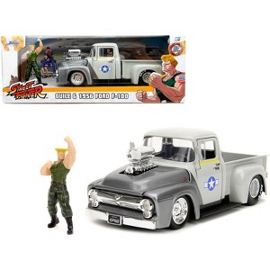 1956 Ford F-100 Pickup Truck Tan & Gray Met. and Guile Diecast Figure "Street Fighter" Video Game 1/24 Diecast Model Car by Jada - 1 of 4