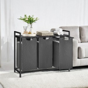 Laundry Hamper, Laundry Basket, Laundry Sorter with 3 Pull-Out and Removable Bags, Shelf, Metal Frame, 3 x 10 Gallons - 1 of 4