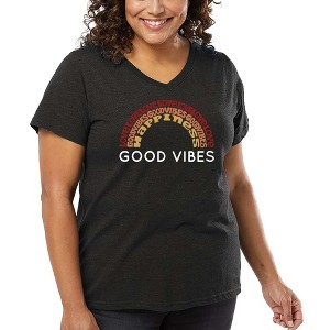 LA Pop Art Women's Word Art V-Neck - Good Vibes - 1 of 4