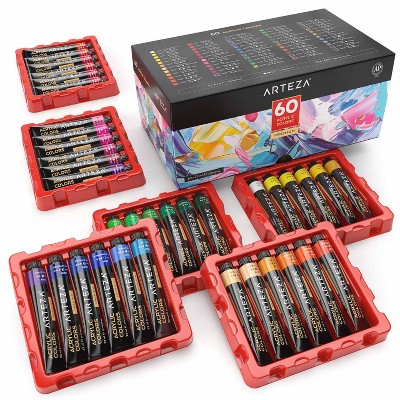 Arteza Professional Acrylic Artist Paint Set, Full Spectrum Assorted Colors, 22ml Tubes - 60 Pack (ARTZ-8153)