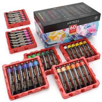 Arteza Professional Acrylic Artist Paint Set, Full Spectrum Assorted Colors, 22ml Tubes - 60 Pack