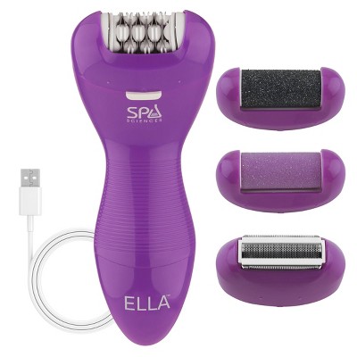 Spa Sciences 3-in-1 Epilator, Shaver, and Foot Smoothing Tool for Smooth Skin & Feet - USB Rechargeable