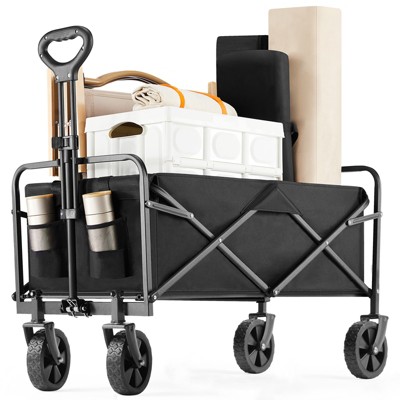 VisioGear Outdoor Serving Carts, Foldable Cart with All-Terrain Wheels, Collaspible Cart with Handle, Black, 29.5"*18.5"*35"