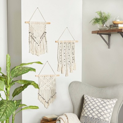 Cotton Macrame Handmade Intricately Weaved Wall Decor With Beaded Fringe  Tassels Black - Olivia & May : Target