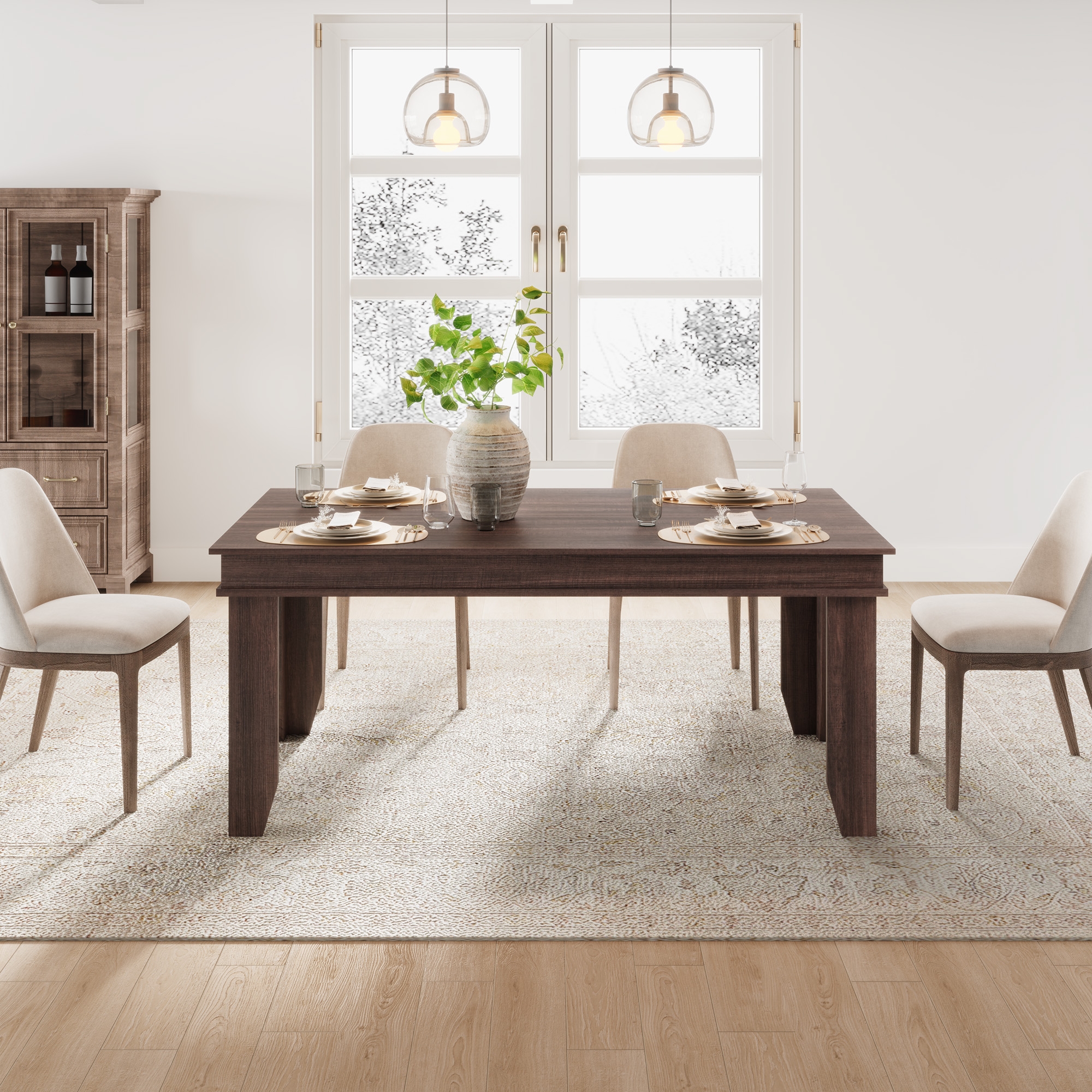 Farmhouse Dining Table for 4-6 People, 63 in Long Kitchen Tables, 5 ft Large Rectangular Dinner Table for Dining Room, Kitchen, Brown