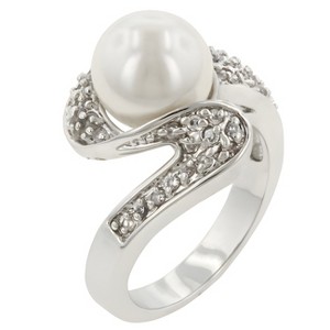 Slickblue Women's Baroque Pearl Cocktail Ring - 10mm White Shell Pearl with Clear Cubic Zirconia, Sizes 5-10 - 1 of 4