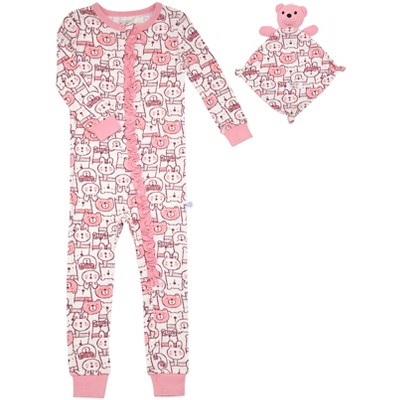 Sleep On It Infant Girls Long Sleeve Super Soft Snuggle Jersey Zip-Up Coverall Pajama with Matching Blankey Buddy