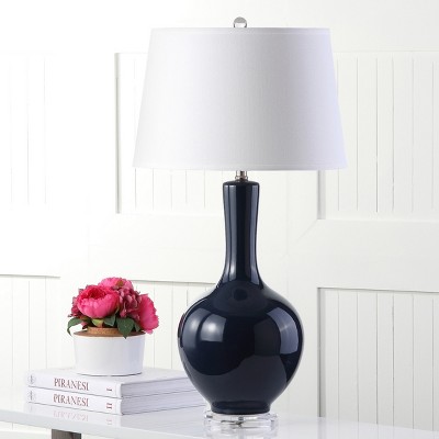 Blanche Navy Ceramic Table Lamp Set with White Cotton Shade