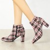 Allegra K Women's Plaid Pointed Toe Chunky Heels Ankle Boots - 2 of 4