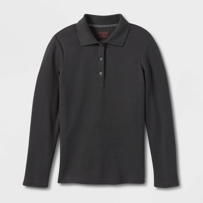 Girls' Long Sleeve Interlock Uniform Polo Shirt - Cat & Jack™ Gray