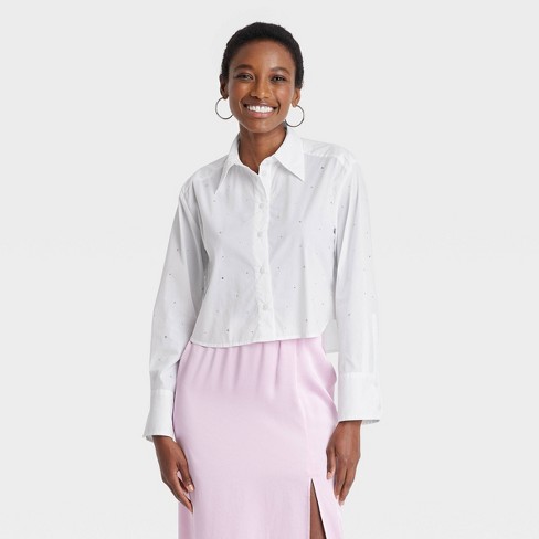 Women's Embellished Button-down Shirt - A New Day™ White Xs : Target