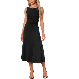 Vestido de trabajo formal sin mangas con fruncido y talle alto para mujer, corte A