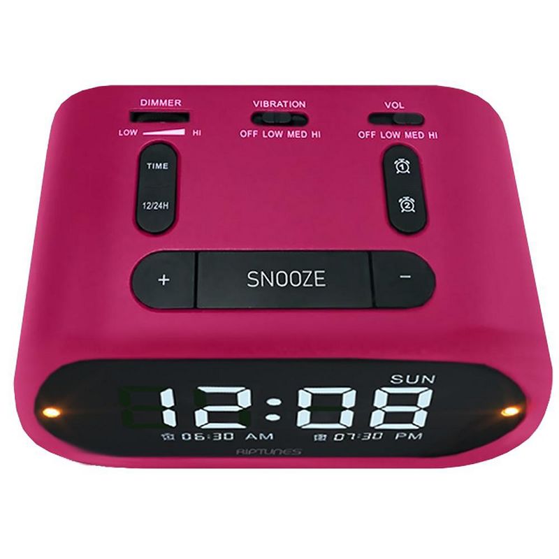 Riptunes 3-In-1 Vibrating Alarm Clock with Bed Shaker - Pink, 4 of 6
