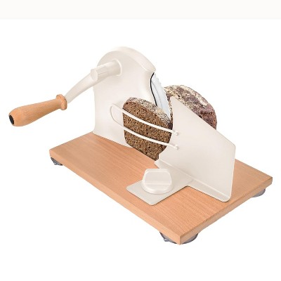 TROPOW Collapsible Manual Bread Slicer with Hand Crank, Foldable Wooden Board&Steel Fence, Adjustable Thickness Bread Cutter for Even Slices