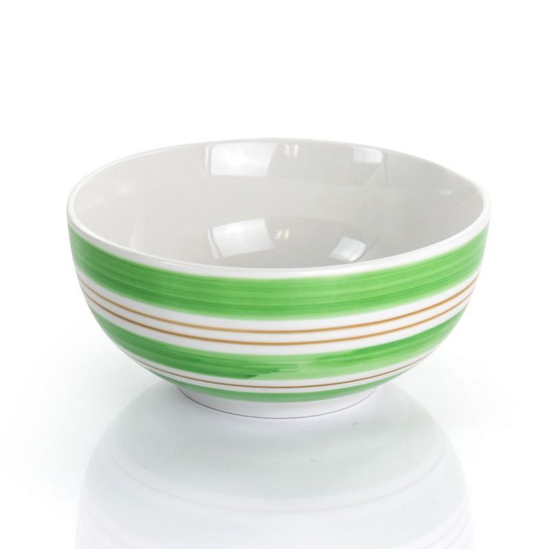 Gibson Home Sunset Stripes 12 Piece Round Fine Ceramic Dinnerware Set in Green, 5 of 12
