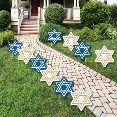 Big Dot of Happiness Happy Hanukkah - Star of David Lawn Decorations - Outdoor Chanukah Yard Decorations - 10 Piece