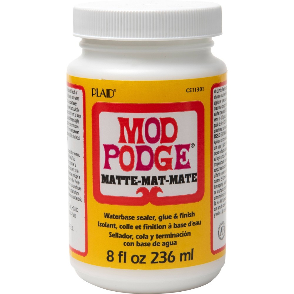 mod podge 8oz craft glue - matte: non-toxic clear sealer, dries clear, liquid puzzle glue, art & stationery supplies