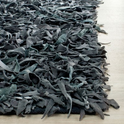 Hand-Knotted Gray Leather Shag 8' x 10' Cotton-Weave Area Rug