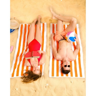 Orange and White Cabana Striped Cotton Beach Towels, 30x60 inches, 4-Pack