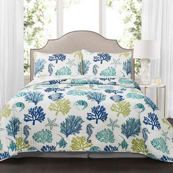 3pc Coastal Reef Quilt Navy/Blue - Lush Décor