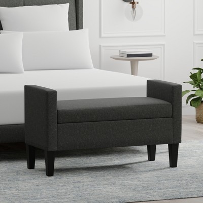 Glenwillow Home Upholstered Storage Bench with Track Arms and Wood Legs