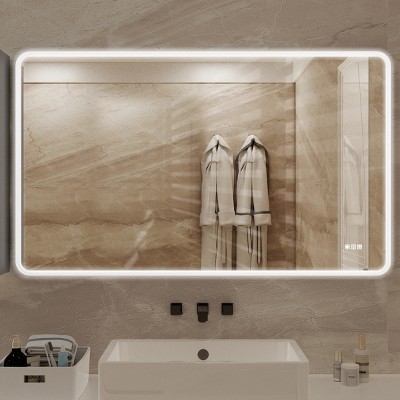 BAOURE 24x32 inch Rectangular Dimmable Anti-Fog LED Wall Bathroom Iron Framed Vanity Mirror for Bathroom