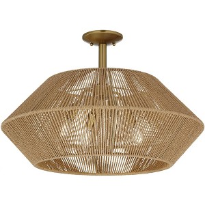 Possini Euro Design Pedro 24" Modern Coastal Tropical 4-Light Semi Flush-Mount Ceiling Light Fixture Kitchen Foyer Hallway Brass Finish Rattan Bedroom - 1 of 4