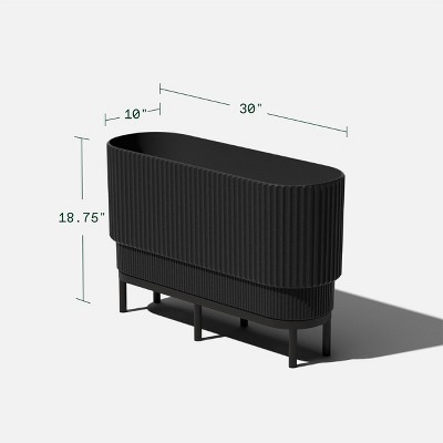 30" Black Plastic-Stone Raised Planter with Acacia Wood Stand