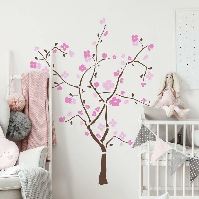 Spring Blossom Pink and Brown Vinyl Wall Decal Set