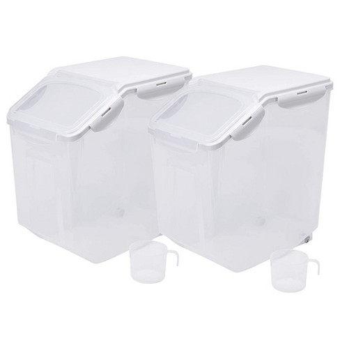 Hanamya 15 Liter Food Storage Lidded Container With Handle, Wheels, And  Measuring Cup For 30 Pounds Of Rice, Flour, Or Pet Food, Clear (set Of 2) :  Target