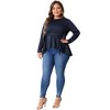 Agnes Orinda Women's Plus Size Crew Neck Long Sleeve High Low Asymmetrical Hem with Belt Blouses - 3 of 4
