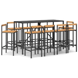 vidaXL Garden Bar Set Black Poly Rattan Medium Tough Garden Bar Set - 70.9" Table Length Black 10 - 1 of 4