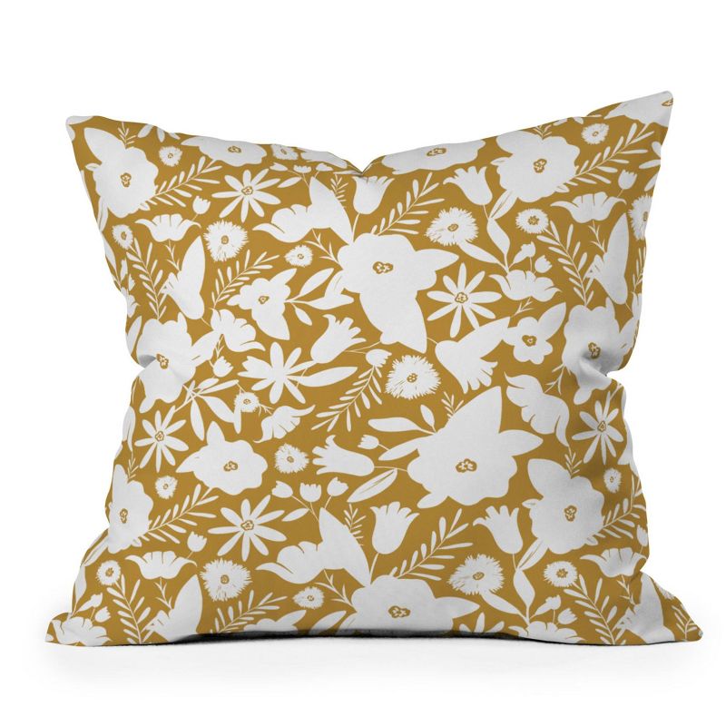 16&#34;x16&#34; Heather Dutton Finley Floral Goldenrod Square Throw Pillow White - Deny Designs, 1 of 6