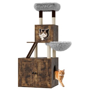 COZONY Cat Tree with Litter Box Enclosure, Hidden Cat Washroom Furniture with Condo, Large Platform, Sisal Scratching Posts & Removable Cushion - 1 of 4