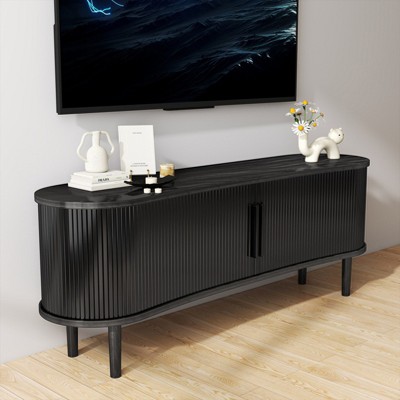 63'' TV Stand with Storage Doors Mid Century Modern Media Console for Living Room, Black