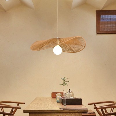 PAKOKULA 1-Lights Hand-Woven Rattan Pendant Chandelier Light for Kitchen Island Bedroom Living Room Cafe Foyer, wood color.