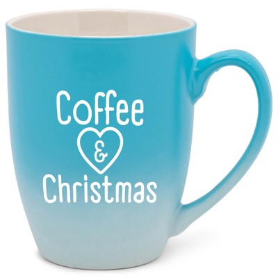 Elanze Designs Coffee & Christmas Two Toned Ombre Matte Teal and White 12 ounce Ceramic Stoneware Coffee Cup Mug