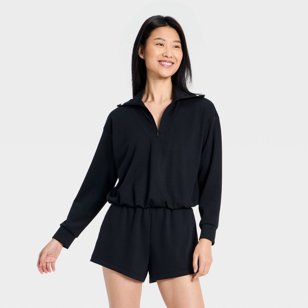 Women's Airy Sleek Pique 1/2 Zip Bubble Hem Collared Pullover Sweatshirt - All In Motion™ Black XXL