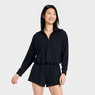Women's Airy Sleek Pique 1/2 Zip Bubble Hem Pullover Sweatshirt - All In Motion™ Black XS