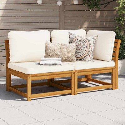 Garden Lounge Set Cream white Solid acacia wood, Polyester Medium vidaXL