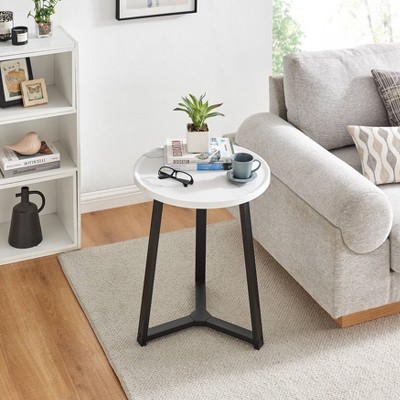 Harper Round White Marble and Black Metal Side Table